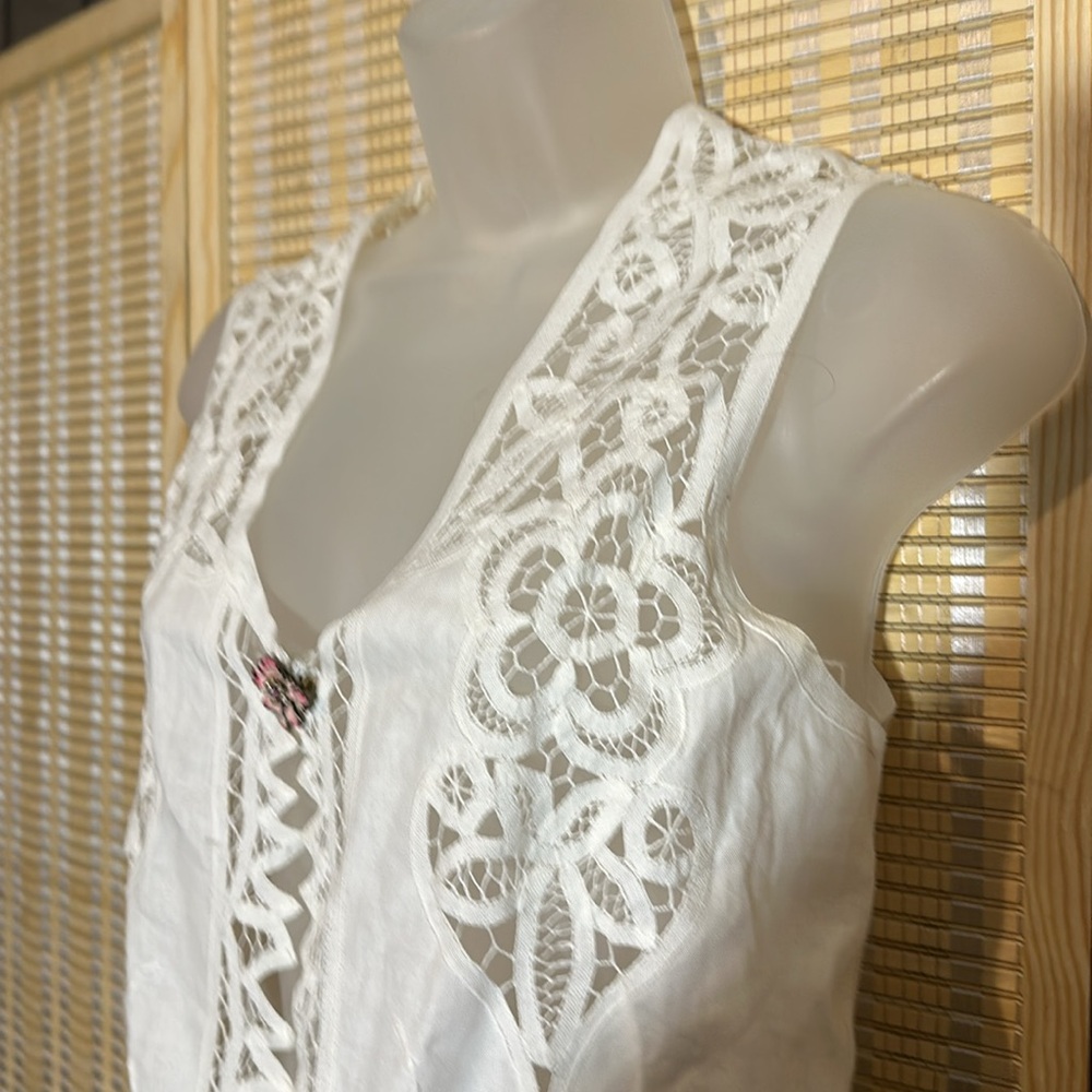Wimpole Street Vintage 1990s Y2K Crisp White Linen Cotton Lace Vest Large? - Picture 4 of 15